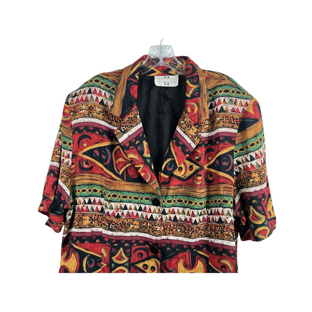 Studio C Button Down Tribal Short Sleeve Blouse - Picture 3 of 7